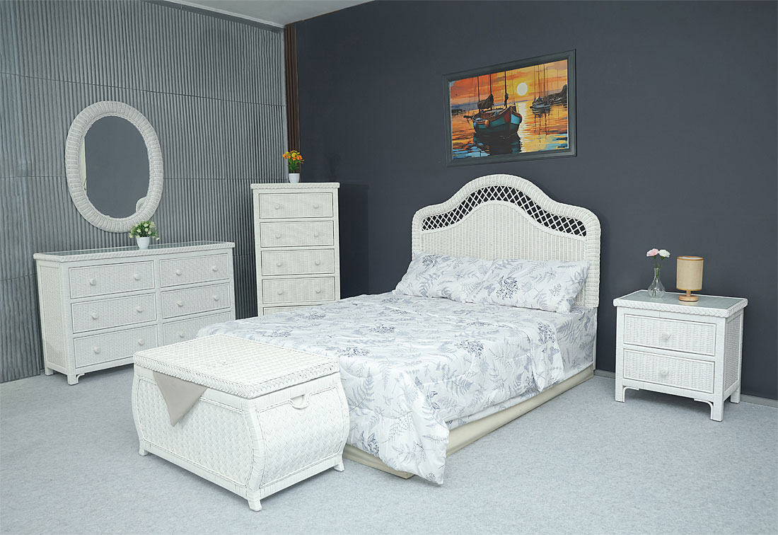 White Augusta Wicker Bedroom Collection