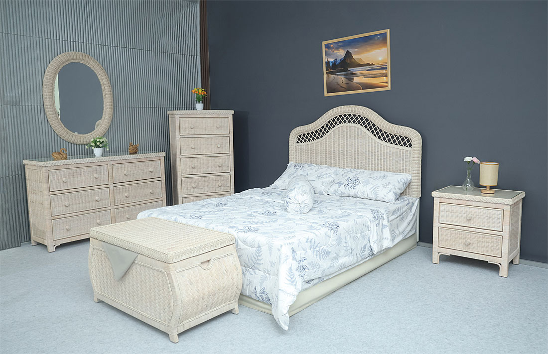 White Wash Augusta Wicker Bedroom Collection