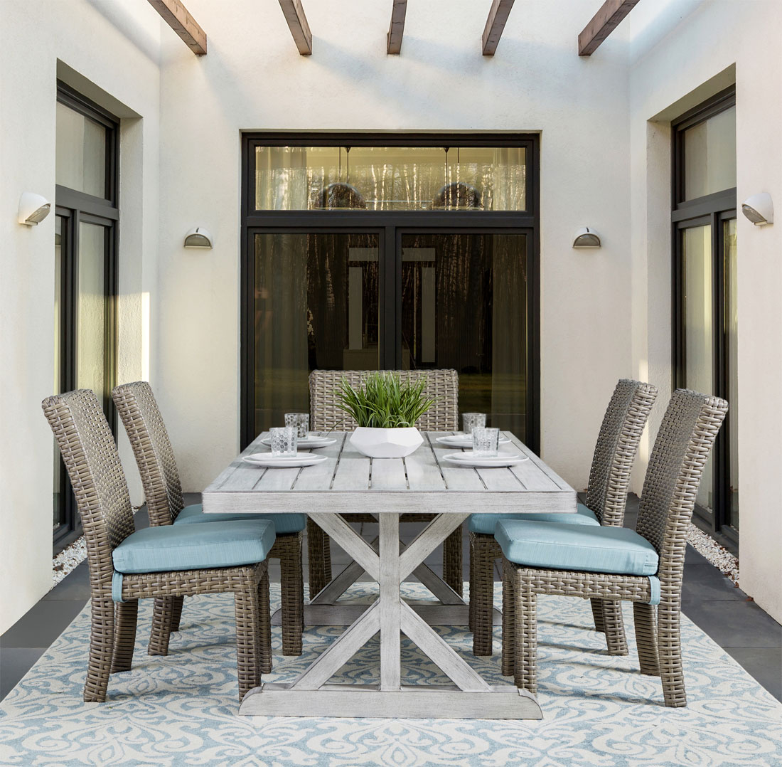 Aluminum Slat Top Dining with Resin Wicker Chairs