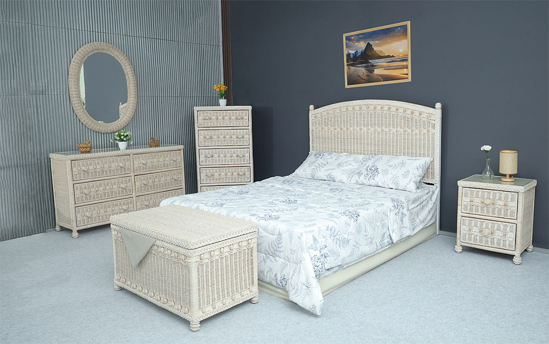 White Wash Victorian Wicker Bedroom Collection